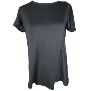 Cuddl Duds Black T-Shirt Asymmetric Short Sleeve Polyester Blend XS (S) (B2-112)